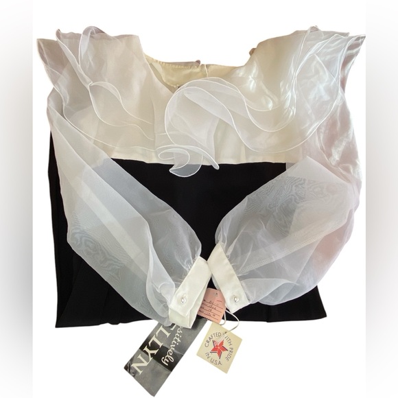 NWT Vintage Cocktail Dress Women’s Size 14 Black White Ruffles Party Holiday 80s - Picture 4 of 10